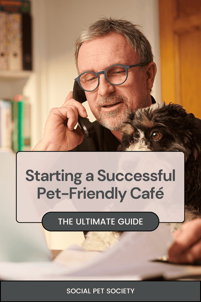 Business owner interacting with a dog in a pet-friendly café