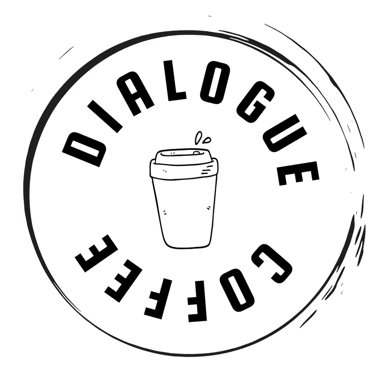 Logo for Pet friendly Dialogue Coffee Townsville: A circular emblem featuring a coffee cup