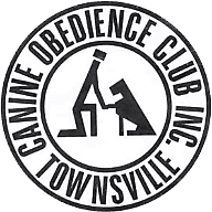 Canine Obedience Club of Townsville Logo. Shows a man shaking a dogs hand.