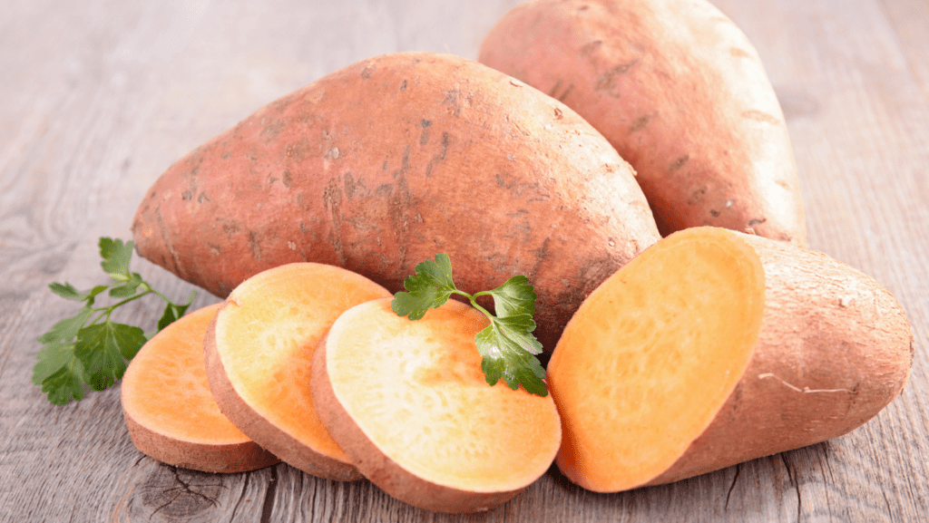 Sweet Potatoes on the floor, ready to be eaten